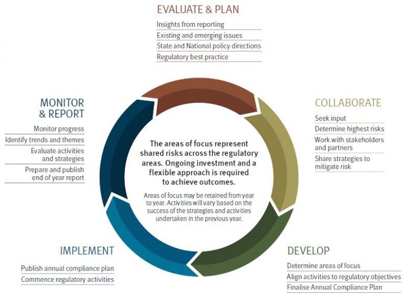 shows the five steps: plan, collaborate, develop, implement and monitor